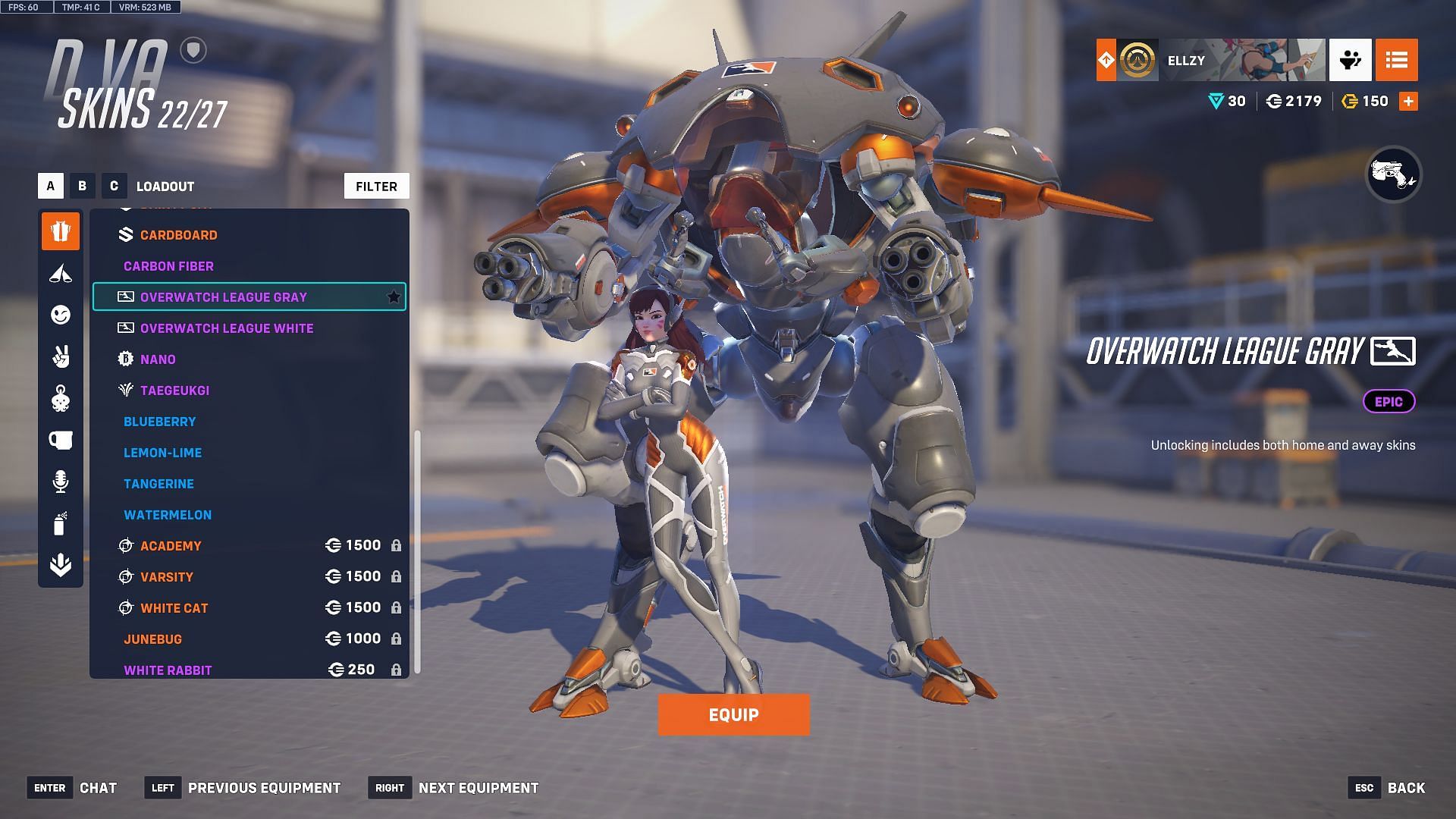 Overwatch League Gray D.Va skin (Image via Sportskeeda Gaming | Blizzard Entertainment)
